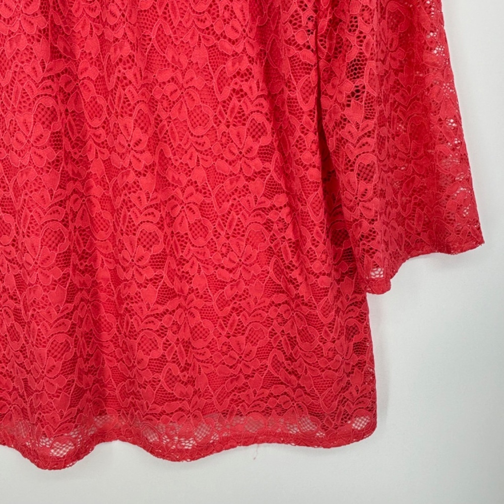 JM Collection Womens XL Lace-Up Tunic Top Starfish Coral Floral Lace 3/4 Sleeves - Picture 3 of 10